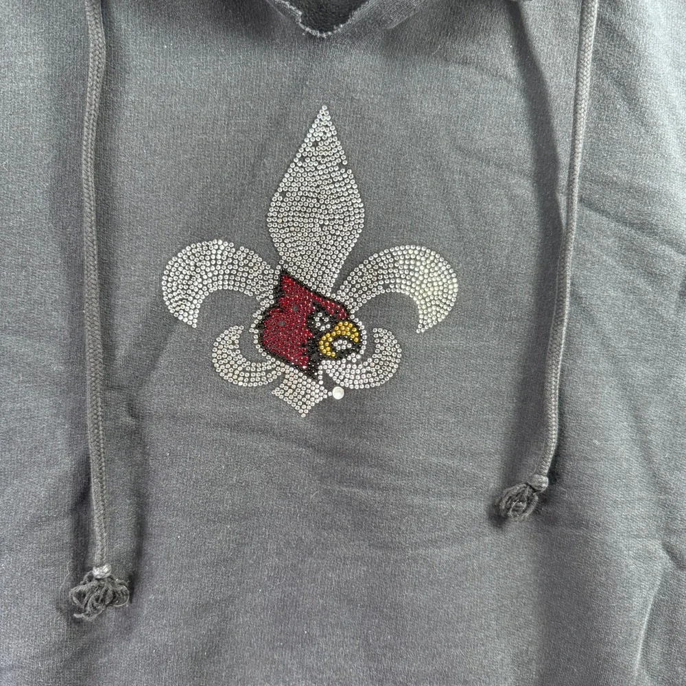 Louisville Cardinals Black Hoodie Womens Size XXL 2XL Bedazzled Logo Long Sleeve